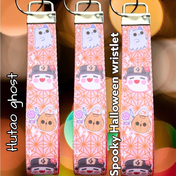 Cute kawaii hutao ghost spirit genshin impact wristlet, key fob. Spooky key fob - Picture 4 of 7
